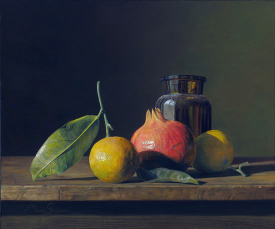 Still Life with pomegranates and glass by Marco Gasparri